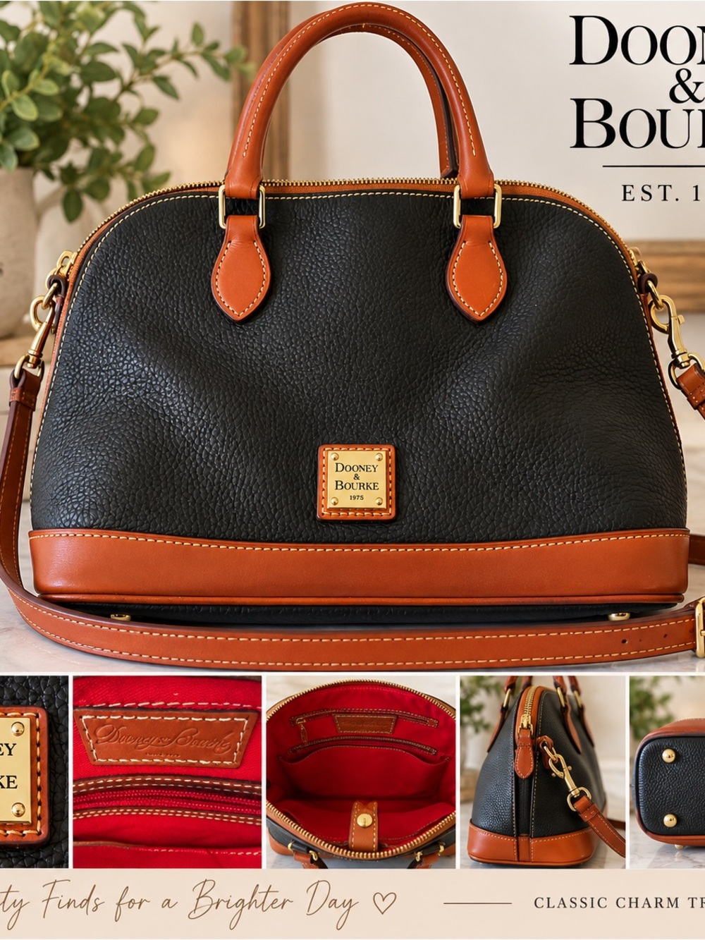 Dooney & Bourke Black and Brown Pebbled Leather Satchel